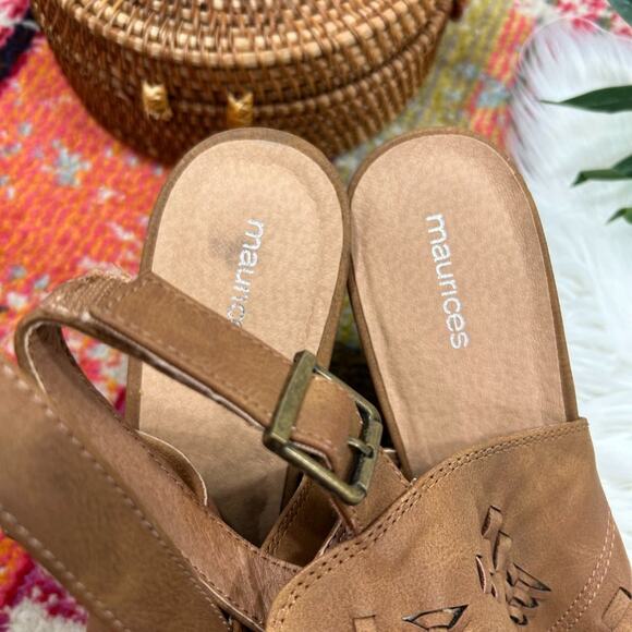 Maurices Neutral Brown Tan Sling Back Ankle Strap Open Toe Heeled Sandals 11 - Picture 3 of 7